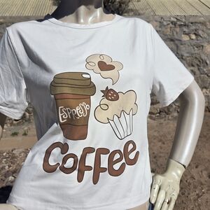 Coffee Espresso Crop Tee Womens Large White Cute Graphic Shirt